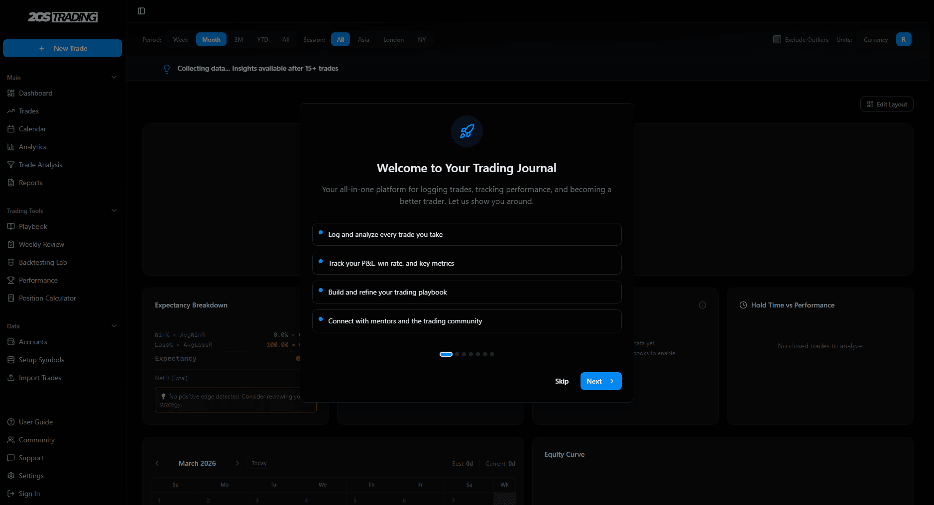 2GS Trading Journal interface