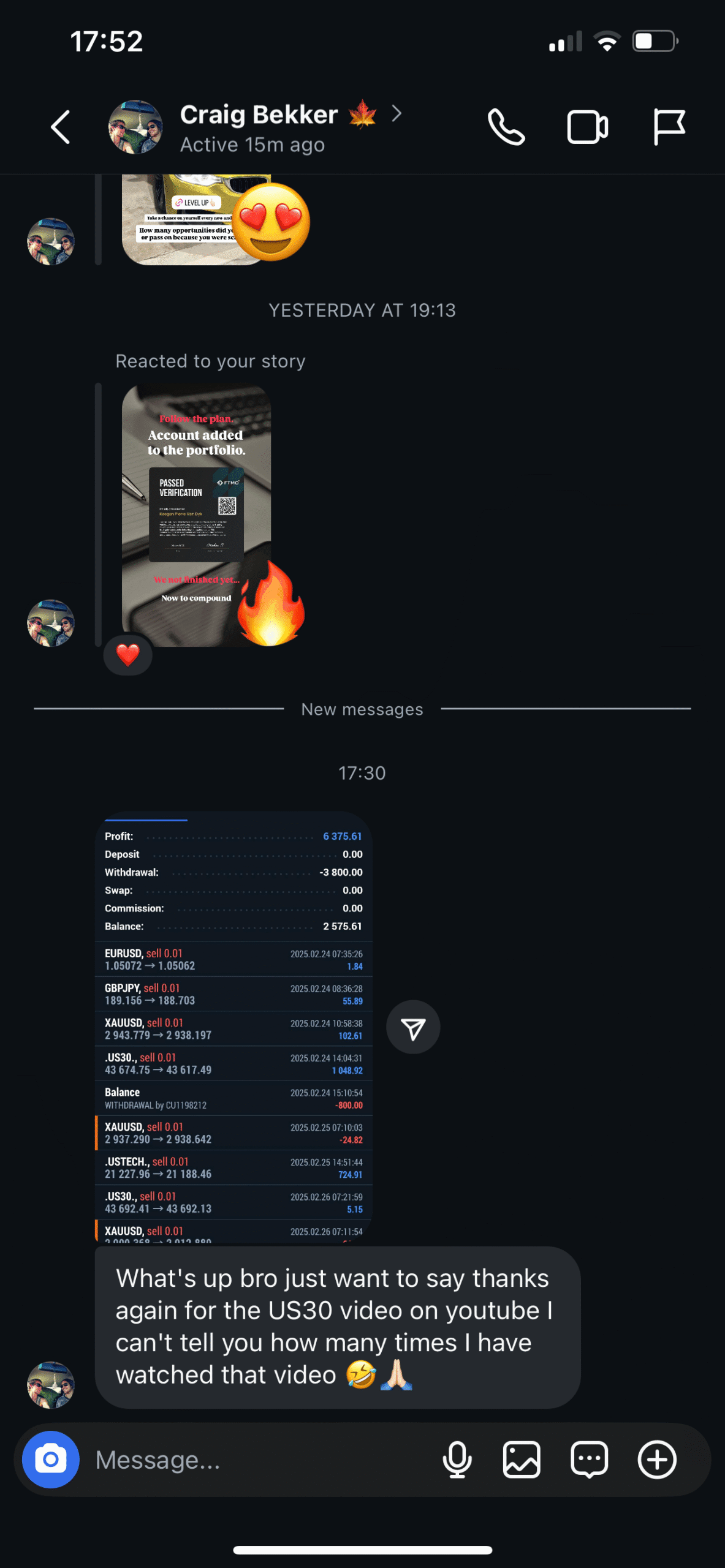 Student trading result